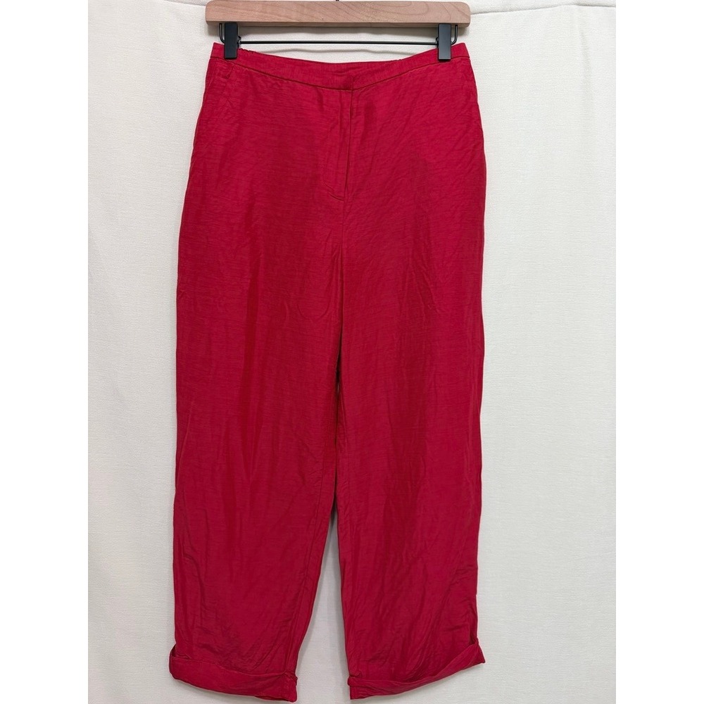 Eileen Fisher Red Petite Textured Straight Leg Trousers Side Pockets